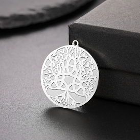 Stainless Steel Pendants, Flat Round with Tree of Life