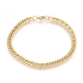 Ion Plating(IP) 304 Stainless Steel Curb Chain Bracelets, with Lobster Claw Clasps