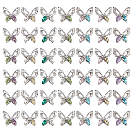 42шт 7 цвета сплава стекла кабошоны, ногтей декоративные аксессуары, платина, бабочка