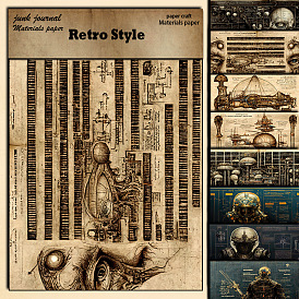 8pcs Retro Industrial Machinery Scrapbook Paper, Collage Creative Journal Decoration Backgroud Sheets