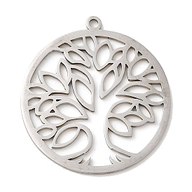 Pendentifs en acier inoxydable, rond et plat avec un arbre