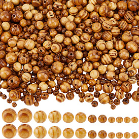 760pcs 6 styles perles en bois naturel de couleur originale, perles d'espacement rondes en bois pour la fabrication de bijoux, non teint