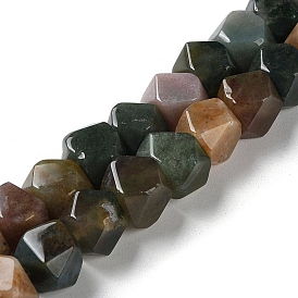 Natural Indian Agate Star Cut Round Beads Strands, Faceted