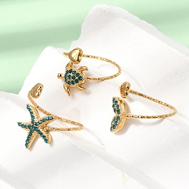 Ozean 304 Manschettenringe aus Edelstahl mit Mikropavé-Zirkonia, Herz, echt 18 k vergoldet