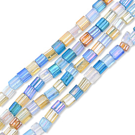 Transparent Glass Beads Strands, Rainbow Plated, Tube