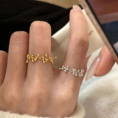 Adjustable Multi Dangle Ball Chain Brass Finger Rings, Round Bead