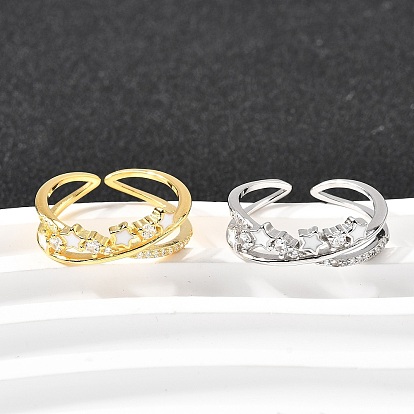 Звезда 925 кольца-манжеты из стерлингового серебра с кубическим цирконием для женщин