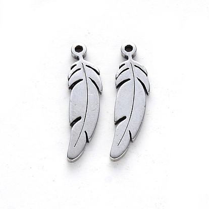 201 Stainless Steel Pendants, Laser Cut, Feather