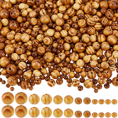 760pcs 6 styles perles en bois naturel de couleur originale, perles d'espacement rondes en bois pour la fabrication de bijoux, non teint