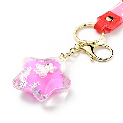 Star & Drink & Bear Acrylic Pendant Keychain, with Light Gold Tone Alloy Lobster Claw Clasps, Iron Key Ring and PVC Plastic Tape