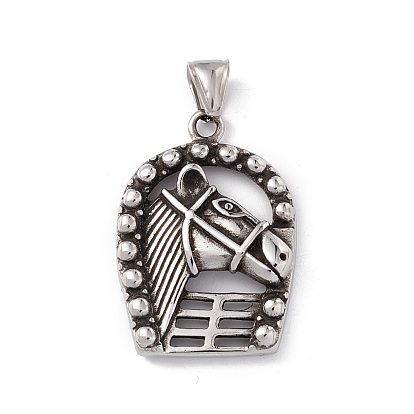 304 Stainless Steel Manual Polishing Pendants, Arch with Horse Charms