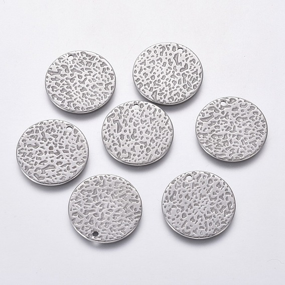 304 Stainless Steel Pendants, Hammered Flat Round