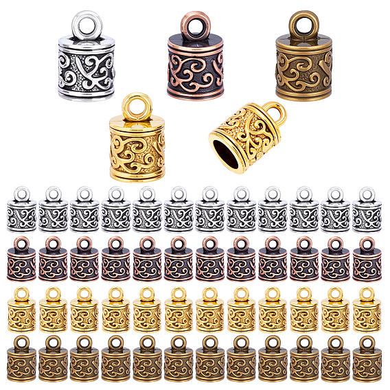 120шт 4 стиль тибетский стиль сплав наконечники шнура, Торцевые крышки, Терминаторы, колонка, без кадмия и без свинца
