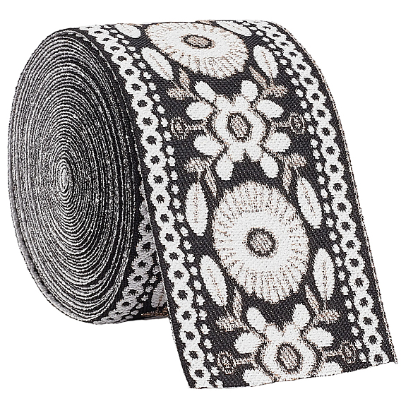 5 Ruban vintage en polyester jacquard, fleur, ruban tissé brodé