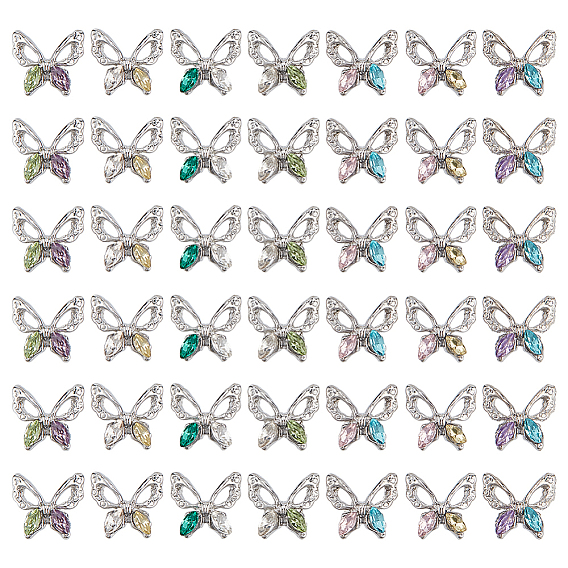 42шт 7 цвета сплава стекла кабошоны, ногтей декоративные аксессуары, платина, бабочка