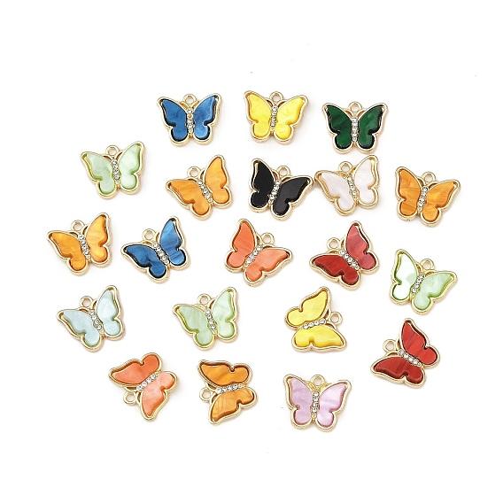 Подвески из сплава, акрила и хрустальных страз, золотые, бабочка