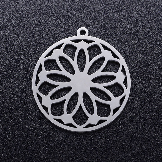 201 Stainless Steel Pendants, Ring with Flower