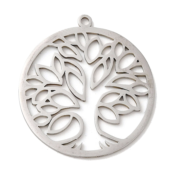 201 Stainless Steel Pendants, Flat Round with Tree