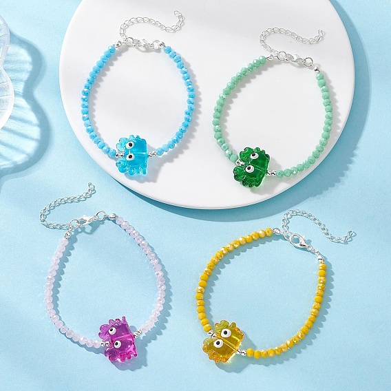4шт. 4 Браслеты из цветного стекла и бусин ручной работы в технике лэмпворк для женщин, краб