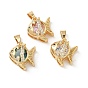 Подвески-рыбки из латуни с микропаве из кубических цирконий, без никеля , реальный 18 k позолоченный