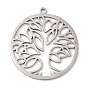 201 Stainless Steel Pendants, Flat Round with Tree