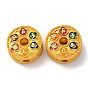 Rack Plating Alloy Enamel Beads, Cadmium Free & Lead Free, Flat Round, Matte Gold Color