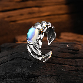 925 Silver Moonstone & Zircon Twisted Ring for Women - Fashionable, Minimalist and Chic Open Finger Band