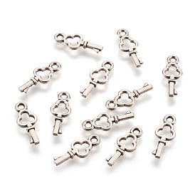 Tibetan Style Alloy Skeleton Key Charms, Lead Free and Cadmium Free, 6.5mm wide, 16mm high, 2mm thick, hole:2mm