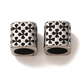 304 Stainless Steel European Beads, Large Hole Beads, Cube with Spade Pattern