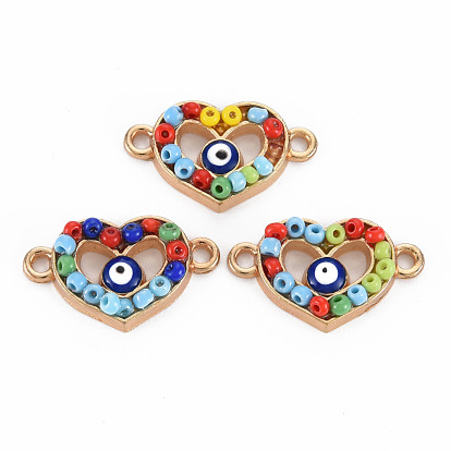 Alloy Links Connectors, with Glass Seed Beads, Light Gold, Heart