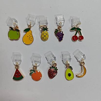 Plastique bouchons anti-poussière mobiles, avec pendentifs en alliage émaillé en forme de fruits