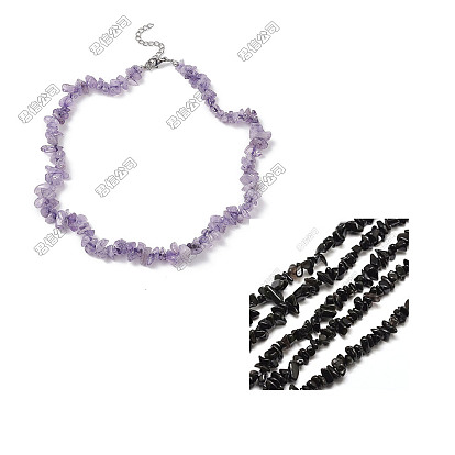Colliers de perles en obsidienne naturelle avec 304 chaînes d'extrémité en acier inoxydable