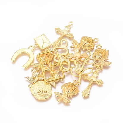 Alloy Pendants, Mixed Shapes, Golden, 8~75x5~50x2~16mm, hole: 1.5~5mm
