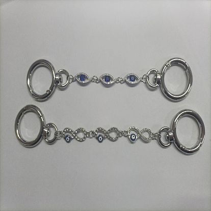 1 ensemble de rallonges de sangle de sac en alliage émaillé avec maillons anti-mauvais œil, avec strass en cristal et fermoirs pivotants en alliage, infini & oeil