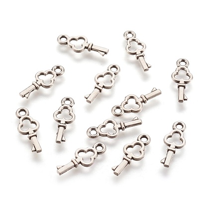 Tibetan Style Alloy Skeleton Key Charms, Lead Free and Cadmium Free, 6.5mm wide, 16mm high, 2mm thick, hole:2mm