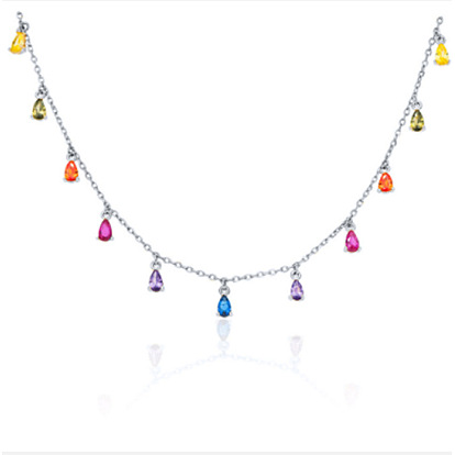 925 Sterling Silver Colorful Diamond Water Drop Pendant Necklace for Women