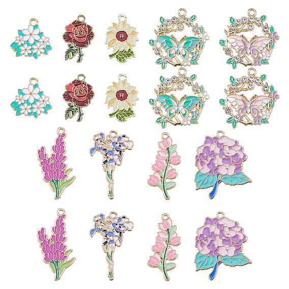 18 шт 9 стили подвески из сплава эмали, , золотые
