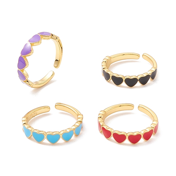Кольцо-манжета с эмалью в форме сердца, долговечное открытое кольцо из латуни с покрытием для женщин, золотые
