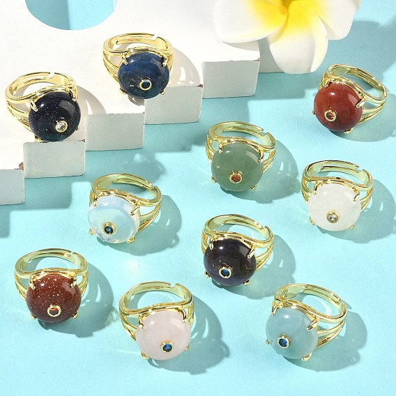 Открытые кольца манжеты из латуни с микропаве и кубическим цирконием, С камнями, круглые, стойки покрытие, долговечный, золотые