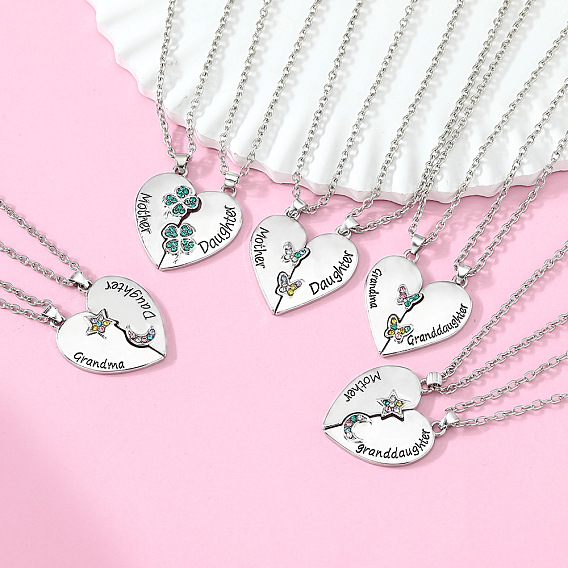 2 шт. ожерелья с подвеской в виде сердца из сплава и страз в виде матери и дочери на День матери, платина