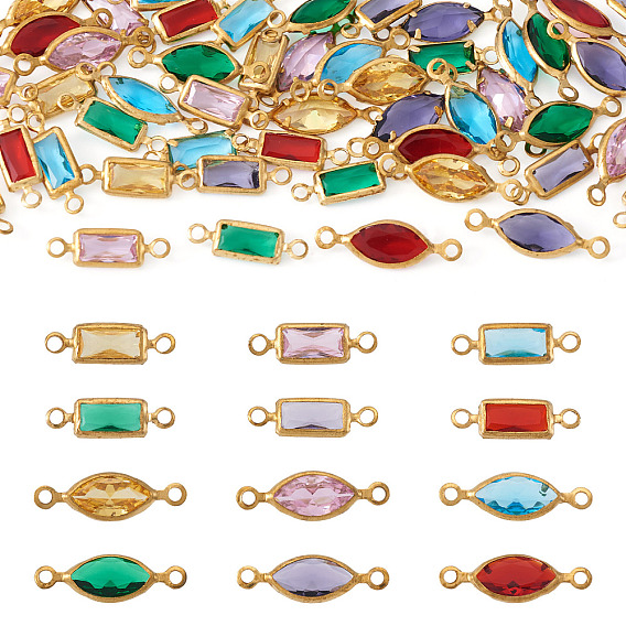 60 шт. 12 стили латунные подвески-подвески с паве k9 стеклянные подвески-подвески, конский глаз и прямоугольник, золотые