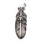 Tibetan Style Alloy Big Pendants, Feather with Skull