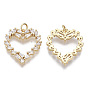 Латунные микро проложить кубического циркония подвески, с прыжковых колец, без никеля , сердце, прозрачные