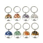 Tibetan Style Alloy & Natural Mixed Gemstone Chips Pendant Keychain, with Iron Split Rings, Flat Round with Tree of Life