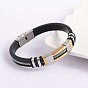 Модные унисекс черный цвет ПУ кожаный шнур браслеты, с 304 прелести нержавеющей стали слайдер и часы группы застежками, 215x9~12 мм
