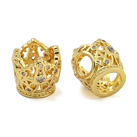 Rack Plating Brass Micro Pave Cubic Zirconia Beads, Long-Lasting Plated, Cadmium Free & Lead Free, Flower