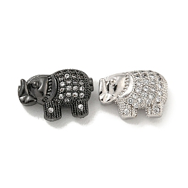 Brass Micro Pave Clear Cubic Zirconia Beads, Elephant