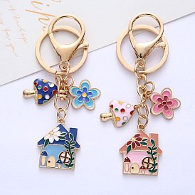 Colorful Flower Keychain Pendant for House and Garden Metal Keyring DIY Jewelry Accessories