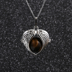 Stainless Steel Angel Wing Beaded Sweater Chain Necklace for Women