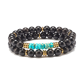 2Pcs 2 Style Natural Imperial Jasper & Wood Beaded Stretch Bracelets Set, Gemstone Jewelry for Women
